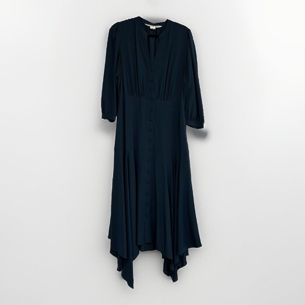Veronica Beard Dress Womens Size 10 Navy Blue Silk Midi Button Down Formal - Picture 1 of 8